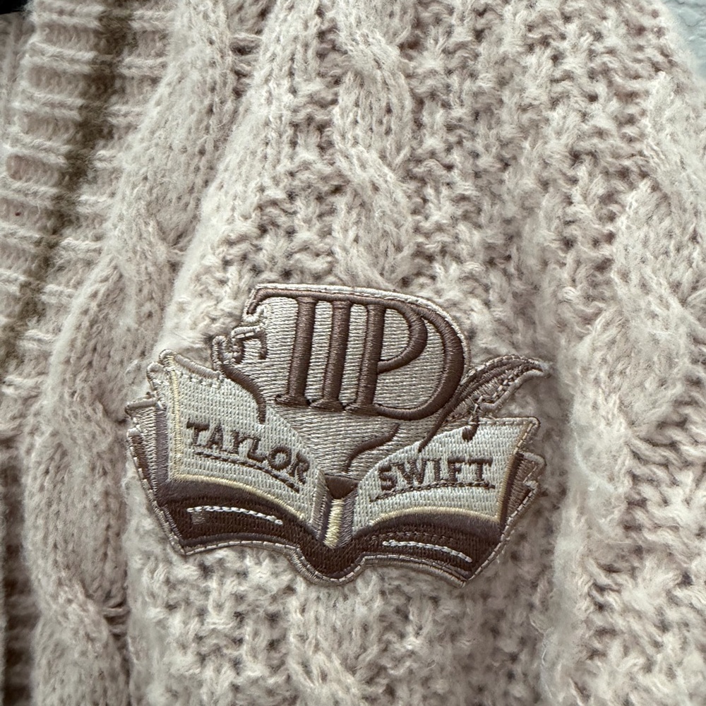 Taylor Swift The Tortured Poets Department Cardigan XS SM Cream Brown TTPD Merch - Picture 2 of 4